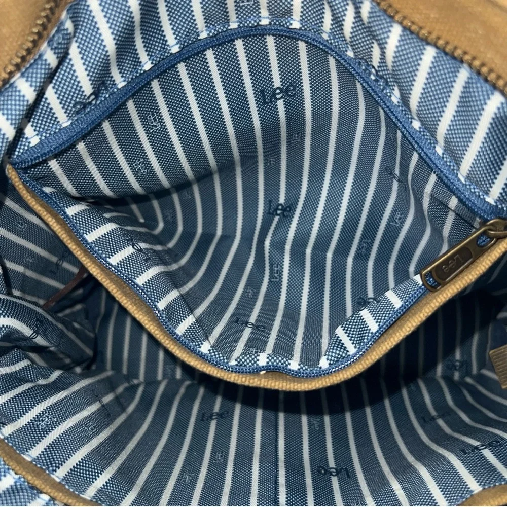Lee Montana X Denim Waxed Canvas Tan Tote Bag Water Resistant Leather Trim